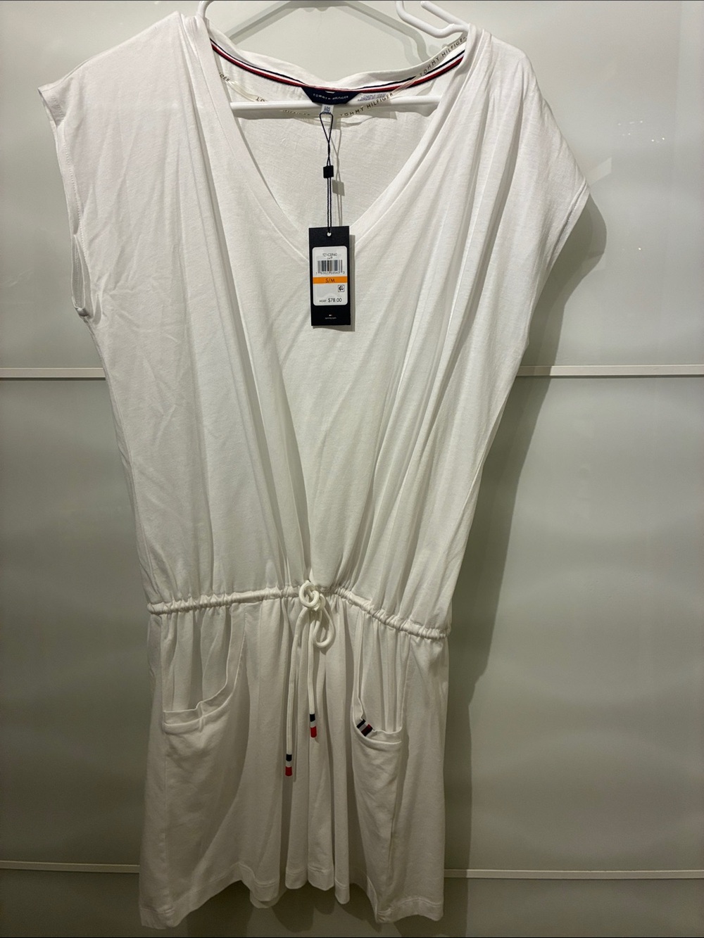Tommy Hilfiger White Drawstring V-Neck Tunic t shirt Dress